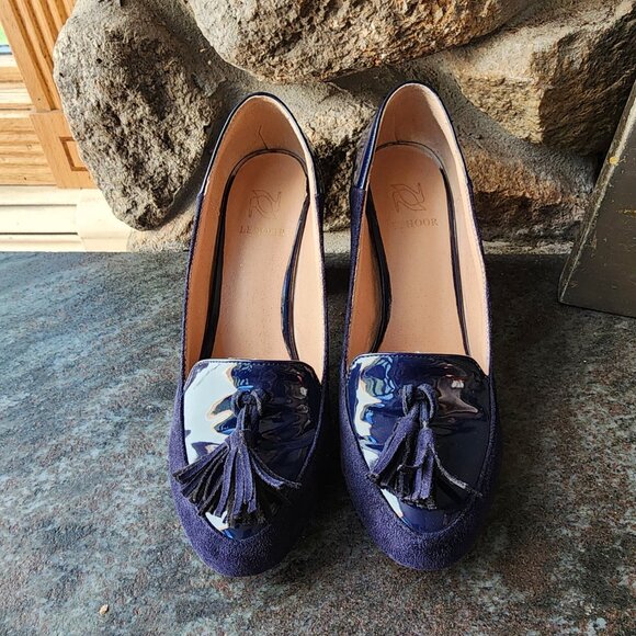 LEHOOR Chunky Block High Heel Fringed Round Toe Slip On Dress Loafers Size 8.5 - Picture 10 of 16